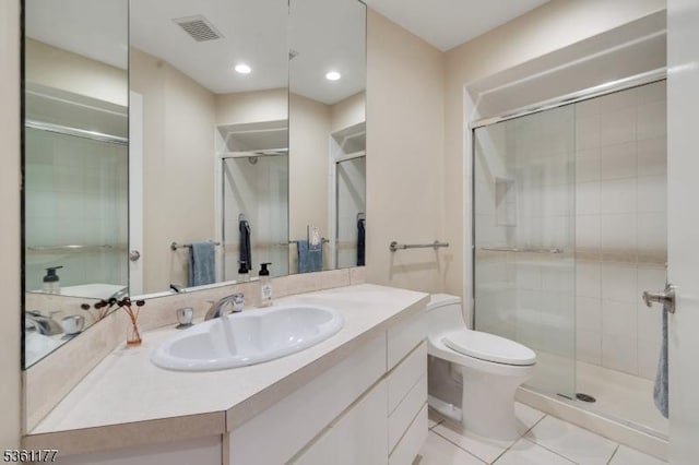 12 Fox Hollow Rd, Montville Twp, NJ 07045 - full bathroom with toilet, vanity, a shower stall, and tile patterned floors