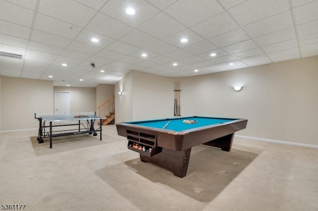 12 Fox Hollow Rd, Montville Twp, NJ 07045 - rec room featuring carpet floors, recessed lighting, baseboards, and pool table