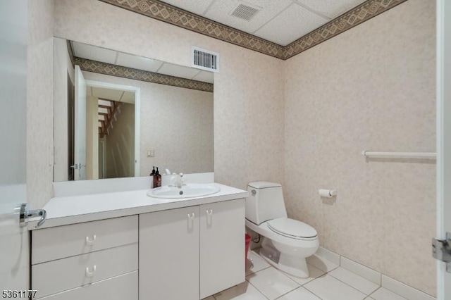 12 Fox Hollow Rd, Montville Twp, NJ 07045 - bathroom with vanity, toilet, wallpapered walls, and tile patterned floors