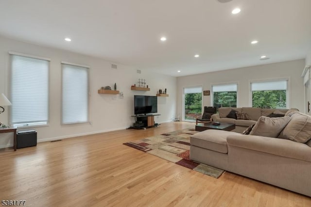 12 Fox Hollow Rd, Montville Twp, NJ 07045 - living room featuring light wood finished floors, recessed lighting, and baseboards