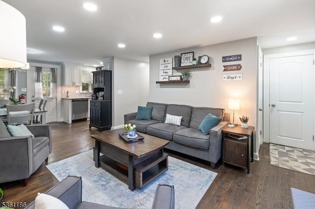 17 Woodstone Rd, Rockaway Boro, NJ 07866 - living room with recessed lighting, dark wood-type flooring, and baseboards