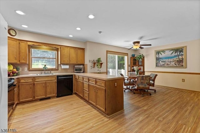 10A E Crisman Rd, Blairstown Twp, NJ 07825 - kitchen with dishwasher, a peninsula, a sink, brown cabinetry, and recessed lighting