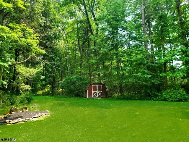 10A E Crisman Rd, Blairstown Twp, NJ 07825 - view of grassy yard featuring a storage unit and a wooded view
