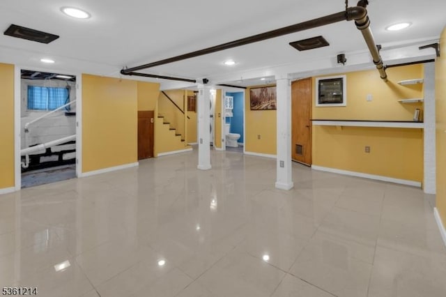 53 Elliot Pl, East Orange City, NJ 07018 - finished below grade area featuring stairs, baseboards, recessed lighting, and light tile patterned flooring