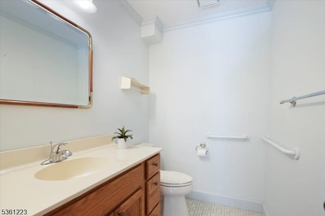 14 Highpoint Unit 14, Cedar Grove Twp, NJ 07009 - bathroom featuring toilet, vanity, baseboards, and ornamental molding