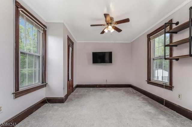 126 Park Ave, Lopatcong Twp, NJ 08865 - spare room with carpet, baseboards, crown molding, and a ceiling fan