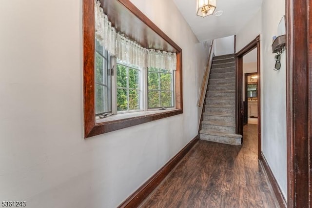 126 Park Ave, Lopatcong Twp, NJ 08865 - corridor featuring dark wood-style floors, baseboards, and stairway