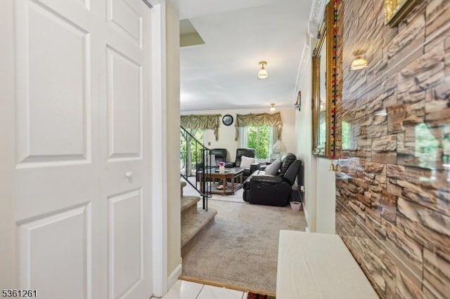 665F Dover Ct, Hillsborough Twp, NJ 08844 - corridor featuring stairs and carpet