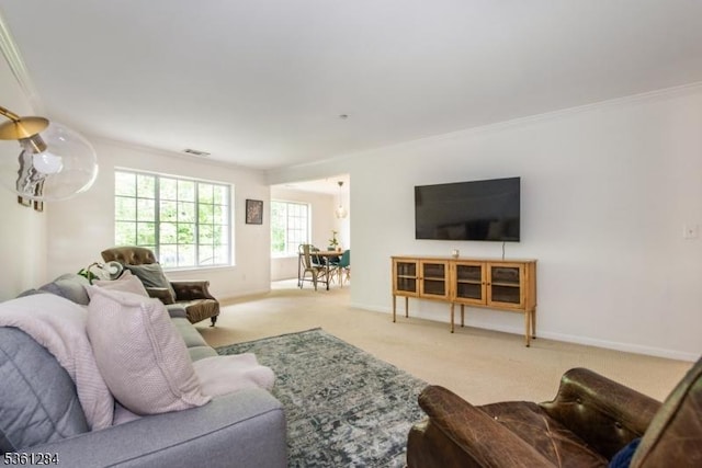 212 Riveredge Dr Unit 212, Chatham Twp, NJ 07928 - carpeted living area featuring crown molding and baseboards