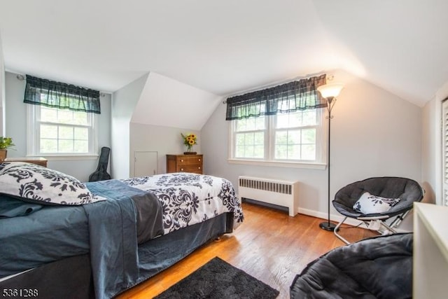 24 W Windy Bush Ln, Sparta Twp, NJ 07871 - bedroom with radiator heating unit, lofted ceiling, and wood finished floors