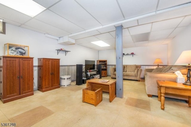 24 W Windy Bush Ln, Sparta Twp, NJ 07871 - living room featuring a drop ceiling and wainscoting