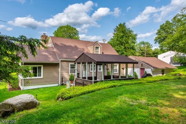 24 W Windy Bush Ln, Sparta Twp, NJ 07871 - rear view of house featuring a yard, a chimney, and a shingled roof