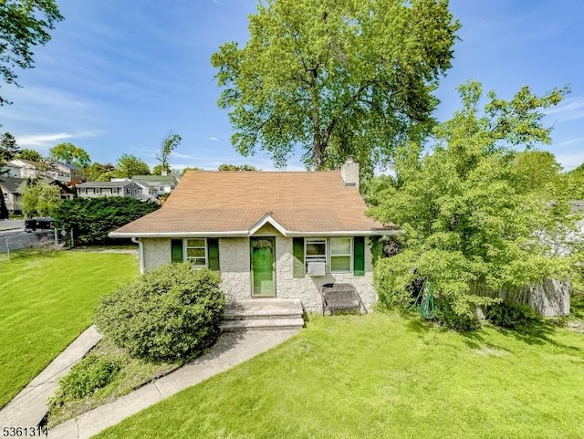 51 Minnehaha Blvd, Parsippany-Troy Hills Twp, NJ 07034 - view of front of property featuring stone siding, a front yard, and a chimney