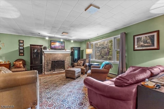 1337 State Route 57, Mansfield Twp, NJ 07865 - living area with a brick fireplace and a baseboard radiator