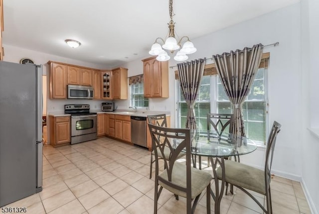 1 Elm St, High Bridge Boro, NJ 08829 - kitchen featuring stainless steel appliances, a sink, a chandelier, and light countertops