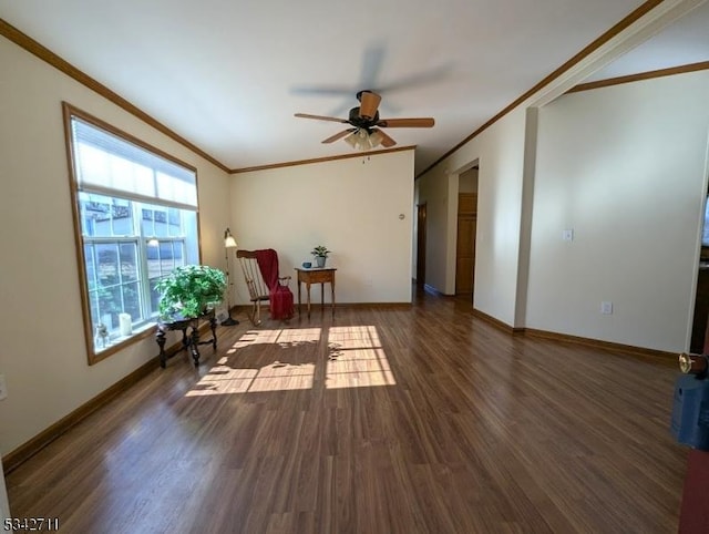 4 Stone Hill Ln, White Twp, NJ 07823 - living area with crown molding, ceiling fan, wood finished floors, and baseboards