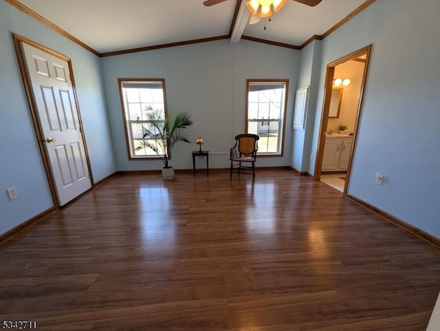 4 Stone Hill Ln, White Twp, NJ 07823 - empty room featuring ceiling fan, wood finished floors, baseboards, and ornamental molding