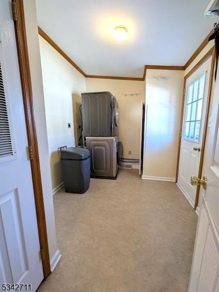 4 Stone Hill Ln, White Twp, NJ 07823 - bedroom with crown molding, light colored carpet, and baseboards