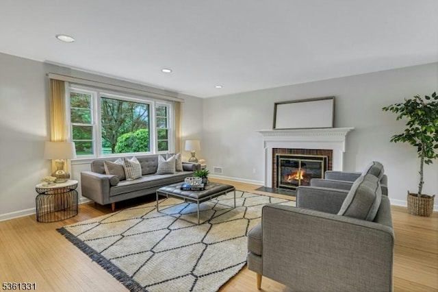 908 Willow Grove Rd, Westfield Town, NJ 07090 - living room with a fireplace with flush hearth, baseboards, wood finished floors, and recessed lighting