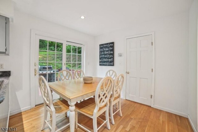 2 Skyline Dr, Morris Twp, NJ 07960 - dining area featuring light wood-style floors, baseboards, and recessed lighting
