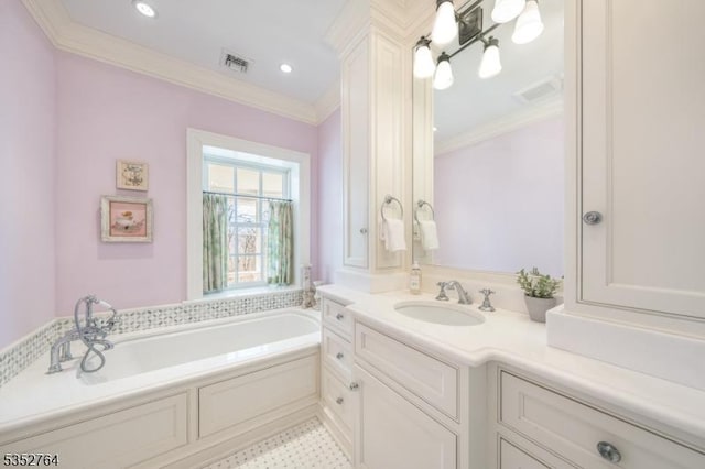 10 Rowan Rd, Summit City, NJ 07901 - full bathroom featuring crown molding, a bath, vanity, and recessed lighting