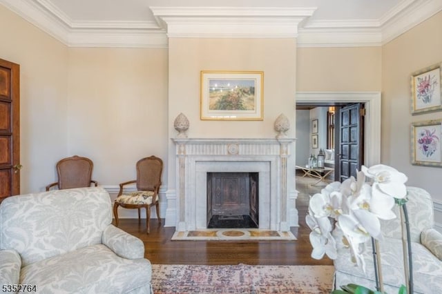 10 Rowan Rd, Summit City, NJ 07901 - living room featuring crown molding, wood finished floors, and a fireplace