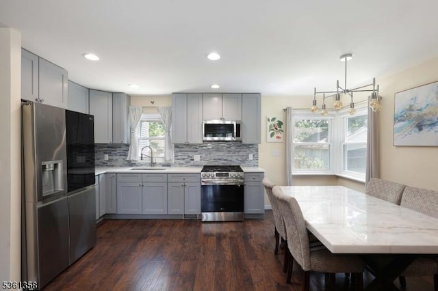 992 Milton Blvd, Rahway City, NJ 07065 - kitchen featuring stainless steel appliances, gray cabinetry, light countertops, and recessed lighting