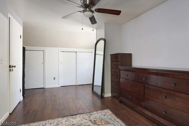 992 Milton Blvd, Rahway City, NJ 07065 - bedroom featuring dark wood-style flooring, ceiling fan, and two closets