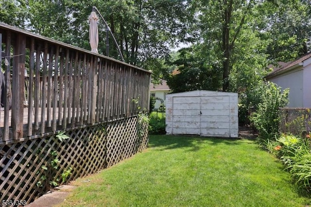 992 Milton Blvd, Rahway City, NJ 07065 - view of grassy yard featuring a storage unit and a wooden deck