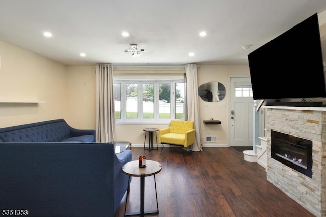 992 Milton Blvd, Rahway City, NJ 07065 - living area with dark wood finished floors, recessed lighting, and a fireplace