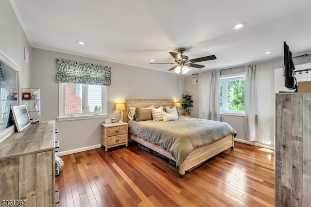 86 Belmont Ave, Cranford Twp, NJ 07016 - bedroom featuring baseboards, wood-type flooring, crown molding, recessed lighting, and a ceiling fan