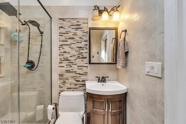 86 Belmont Ave, Cranford Twp, NJ 07016 - full bath featuring a shower stall, tile walls, vanity, toilet, and backsplash
