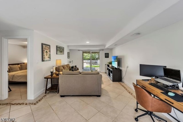 86 Belmont Ave, Cranford Twp, NJ 07016 - living area featuring an office area, light tile patterned floors, baseboards, and recessed lighting