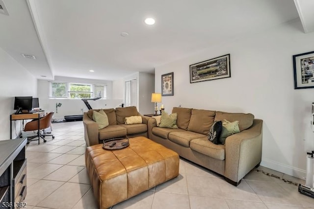 86 Belmont Ave, Cranford Twp, NJ 07016 - living room with recessed lighting, a desk, light tile patterned floors, and baseboards