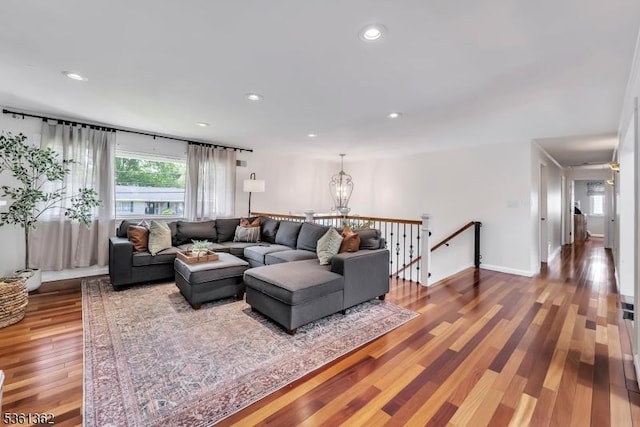 86 Belmont Ave, Cranford Twp, NJ 07016 - living area with wood finished floors, recessed lighting, and a chandelier