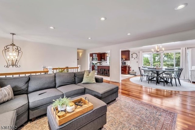 86 Belmont Ave, Cranford Twp, NJ 07016 - living area featuring a chandelier, light wood-type flooring, and recessed lighting