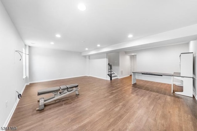 11 Woodland Way, Mount Arlington Boro, NJ 07856 - workout area featuring recessed lighting, wood finished floors, and baseboards