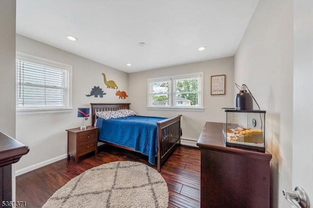 2507 Jay Pl, Union Twp, NJ 07083 - bedroom featuring wood finished floors, recessed lighting, baseboards, and a baseboard heating unit