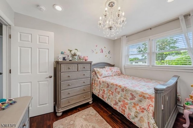 2507 Jay Pl, Union Twp, NJ 07083 - bedroom with dark wood finished floors, a chandelier, and recessed lighting