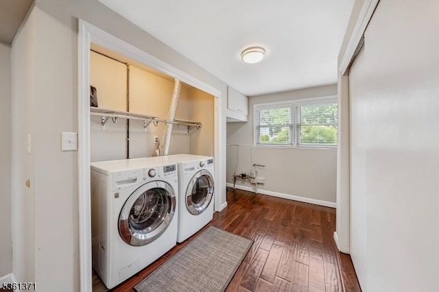 2507 Jay Pl, Union Twp, NJ 07083 - laundry room with separate washer and dryer, dark wood finished floors, and baseboards