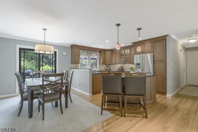 22 Messig Rd, Clinton Town, NJ 08809 - dining room with crown molding, baseboards, light wood-style flooring, and recessed lighting