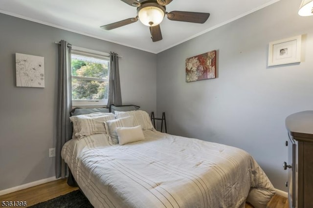 22 Messig Rd, Clinton Town, NJ 08809 - bedroom with wood finished floors, baseboards, ornamental molding, and a ceiling fan
