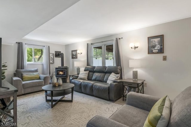 22 Messig Rd, Clinton Town, NJ 08809 - living room with a wood stove and healthy amount of natural light