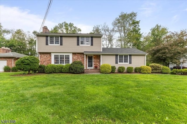 59 Fairmount Rd, New Providence Boro, NJ 07974 - view of front of property featuring a front lawn, a chimney, and brick siding