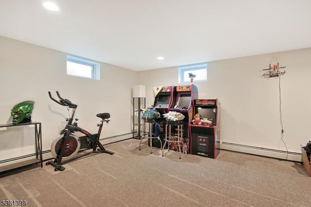 29 Black Oak Dr, Vernon Twp, NJ 07462 - exercise room featuring recessed lighting, carpet, and a baseboard heating unit