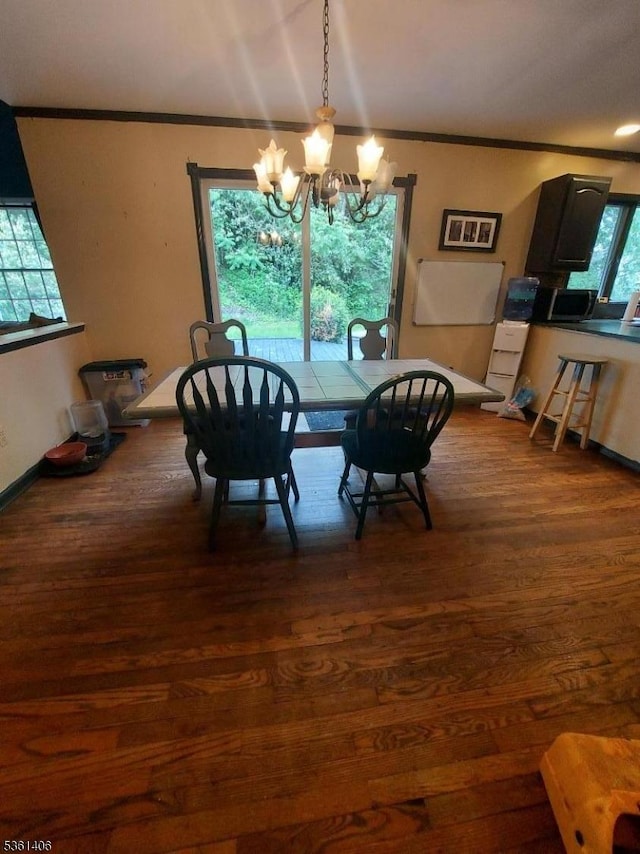 4 Babbitt Ct, Newton Town, NJ 07860 - dining room with a chandelier, crown molding, and dark wood-style flooring