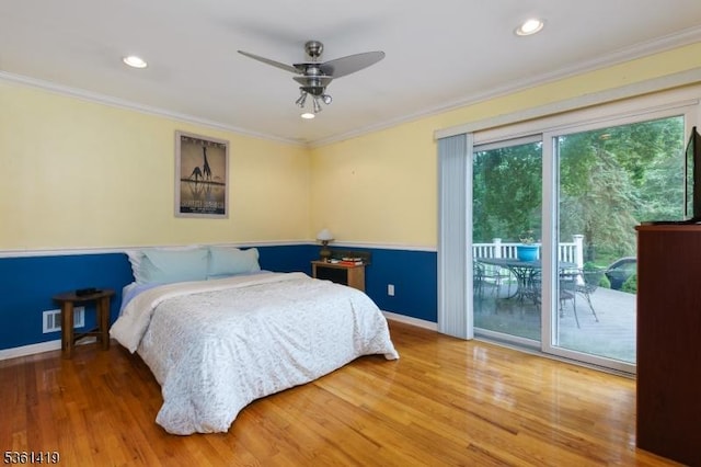 50 Skillman Rd, Montgomery Twp, NJ 08558 - bedroom with access to exterior, ornamental molding, wood finished floors, baseboards, and recessed lighting