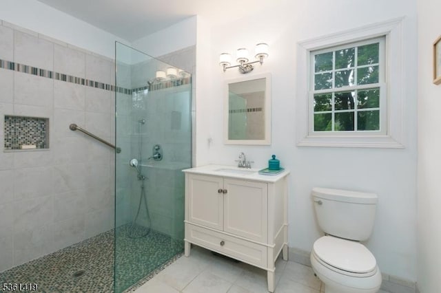 50 Skillman Rd, Montgomery Twp, NJ 08558 - full bathroom with a walk in shower, vanity, tile patterned flooring, and toilet