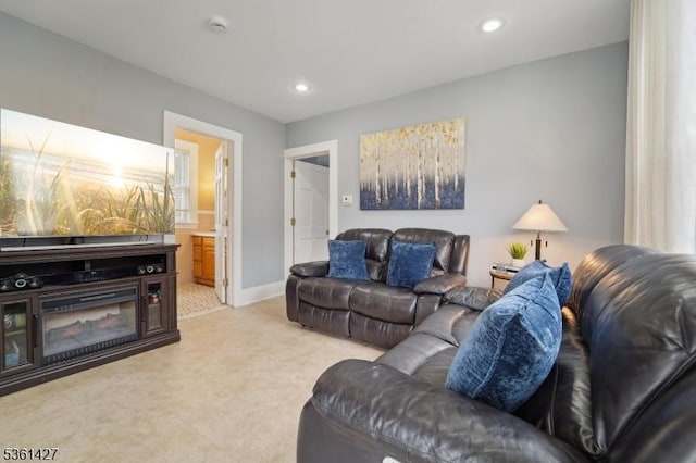 30 Market St, Garfield City, NJ 07026 - living room featuring recessed lighting, light colored carpet, and baseboards