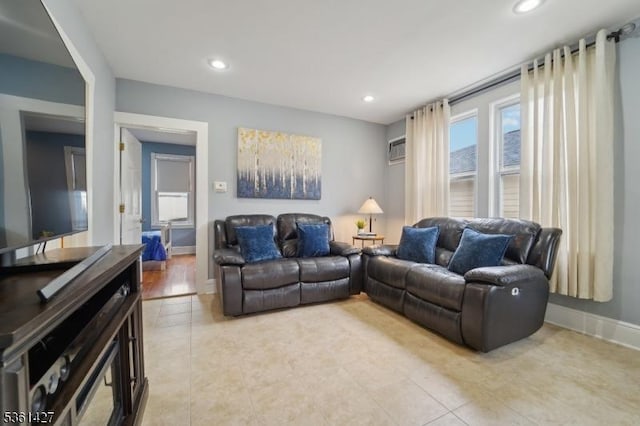 30 Market St, Garfield City, NJ 07026 - living room with recessed lighting, light tile patterned floors, and baseboards
